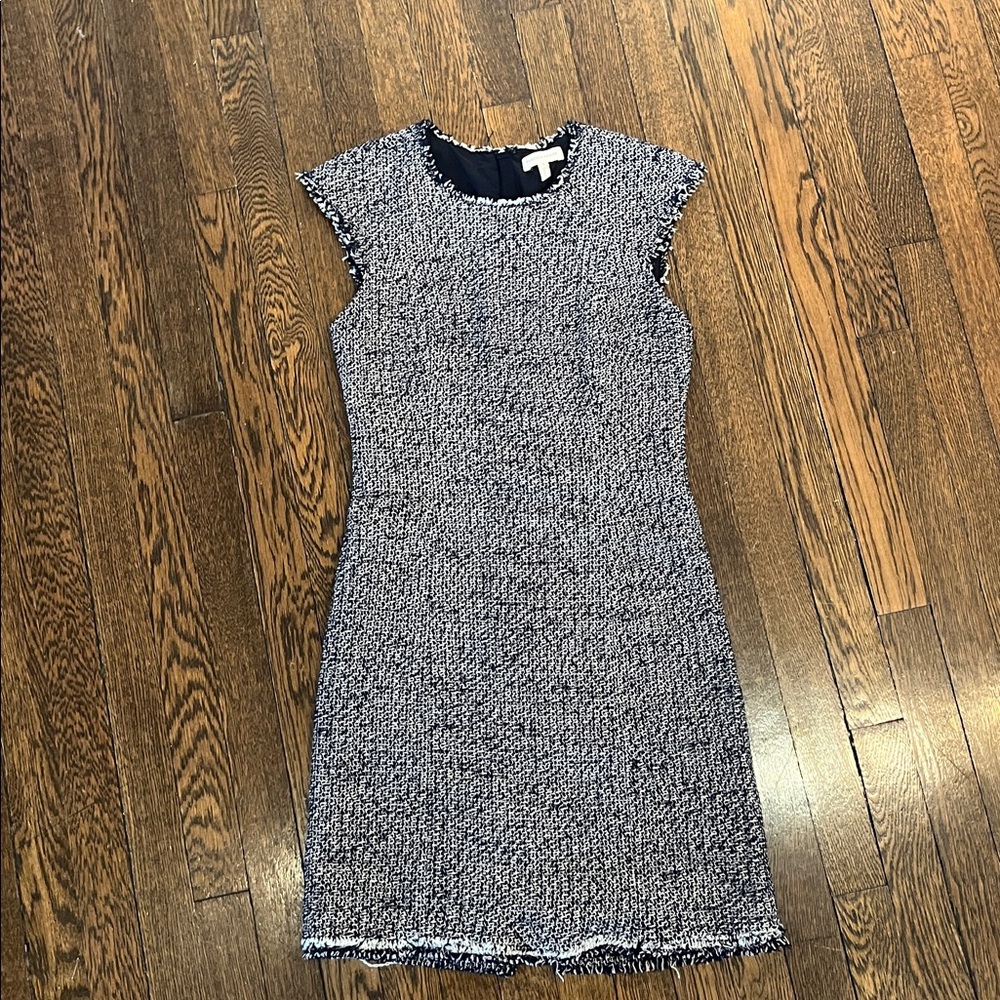 Rebecca Taylor Tweed Textured Dress with Fashionable Fringed Edges